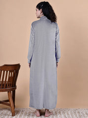 Grey Solid Velvet Winter Maternity Nighty