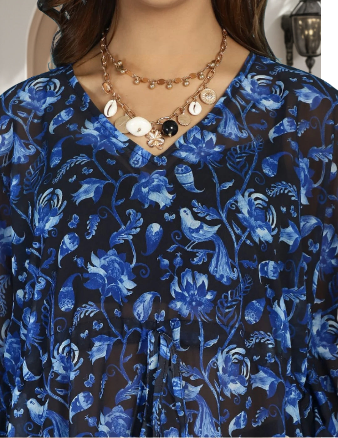 Black and Blue Floral Swimwear Cover Up Kaftan
