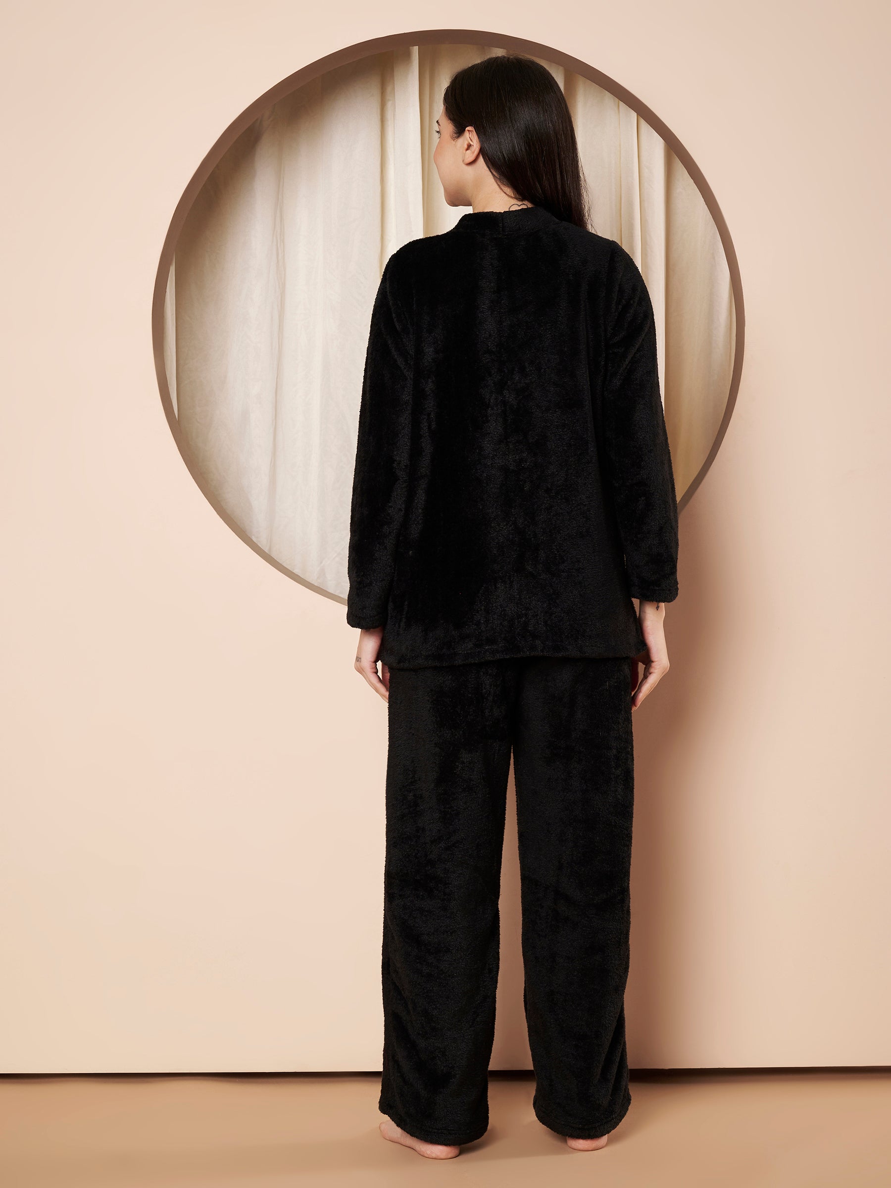 Black Midnight Heart Faux Fur Winter Night Suit