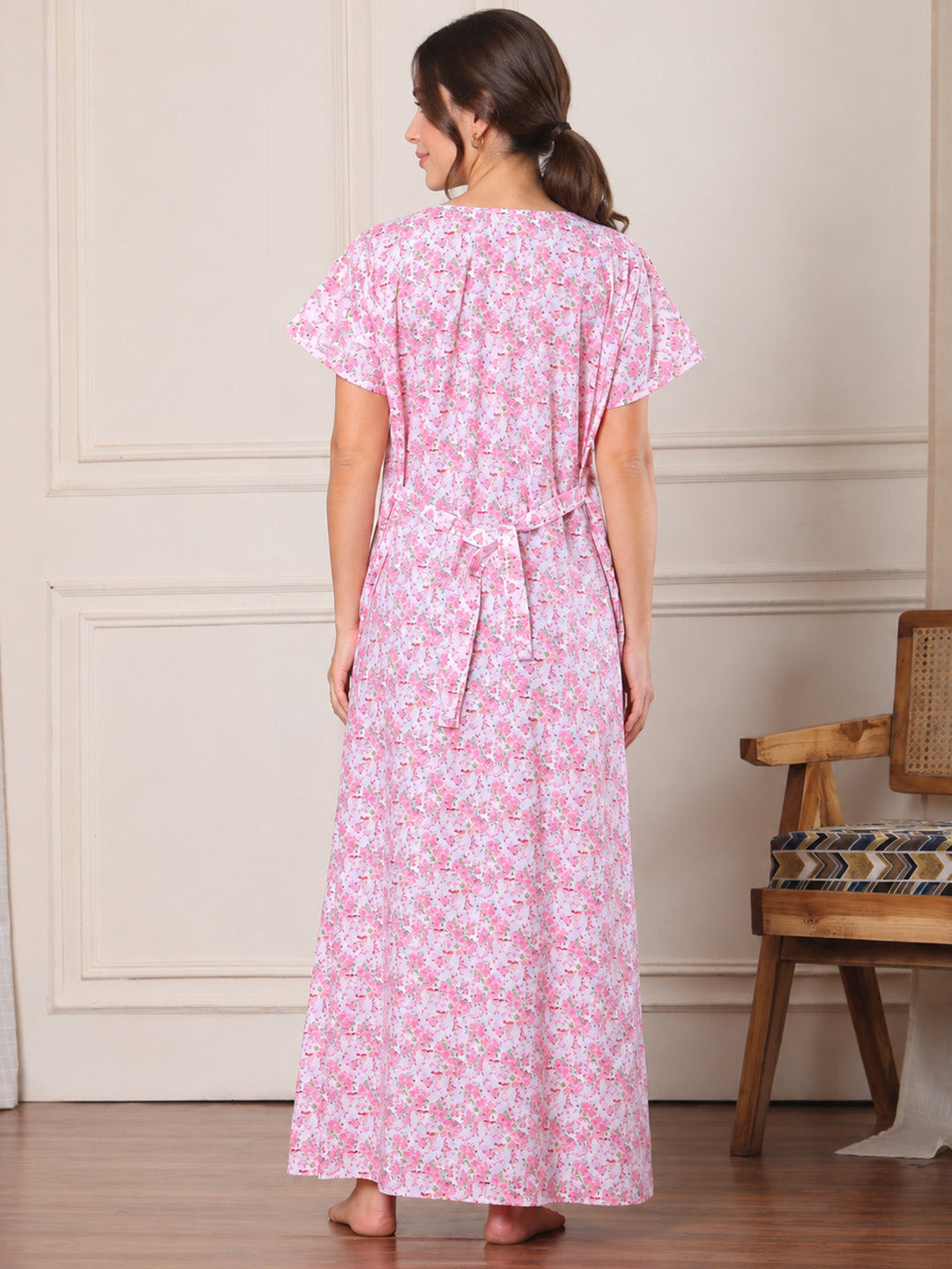 Pink Floral Pure Cotton Maternity Nighty