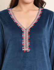 Teal Solid Velour Night Suit