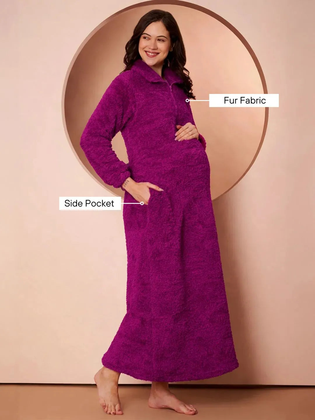 Purple Blanket Fur Maternity Winter Nighty