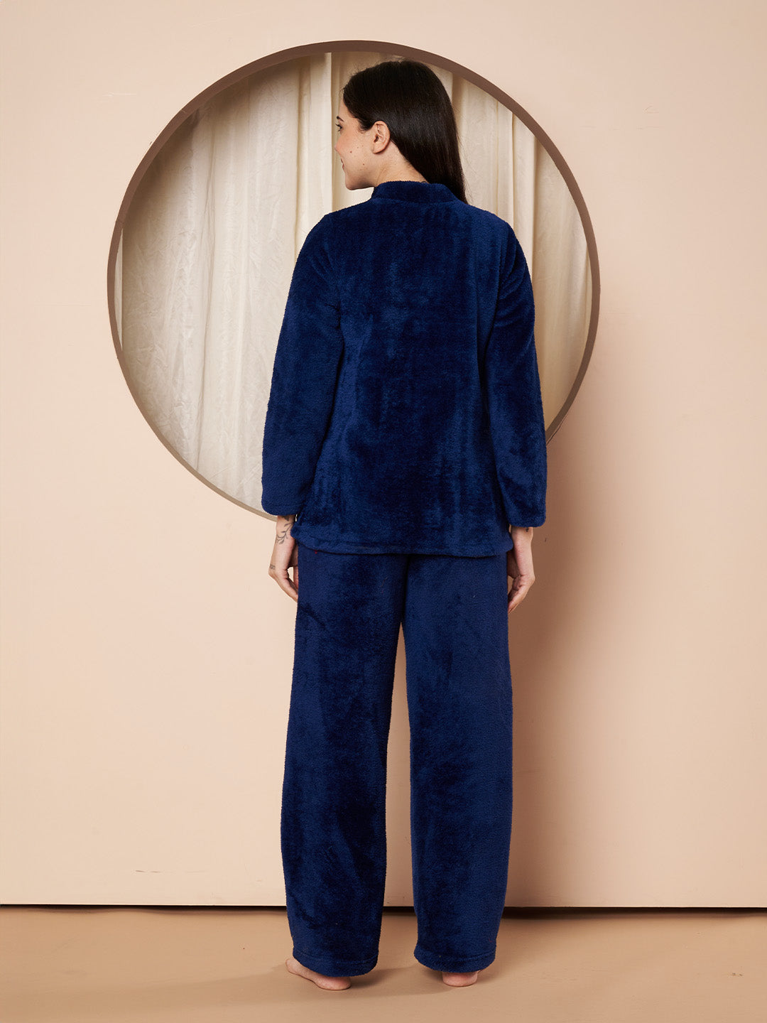 Navy Daisy Pocket Faux Fur Winter Night Suit