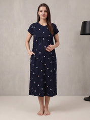 Navy Blue Shell Hosiery Maternity Nighty