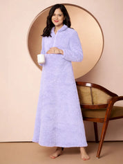 Lilac Blanket Fur Maternity Winter Nighty