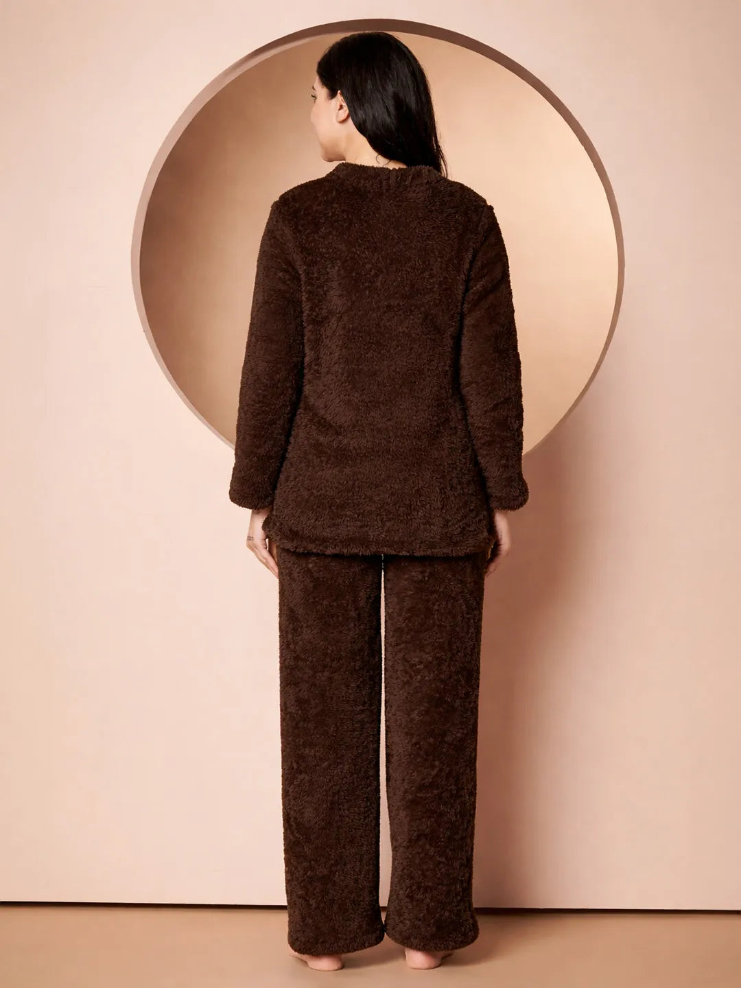 Brown Velvet Heart Faux Fur Winter Night Suit