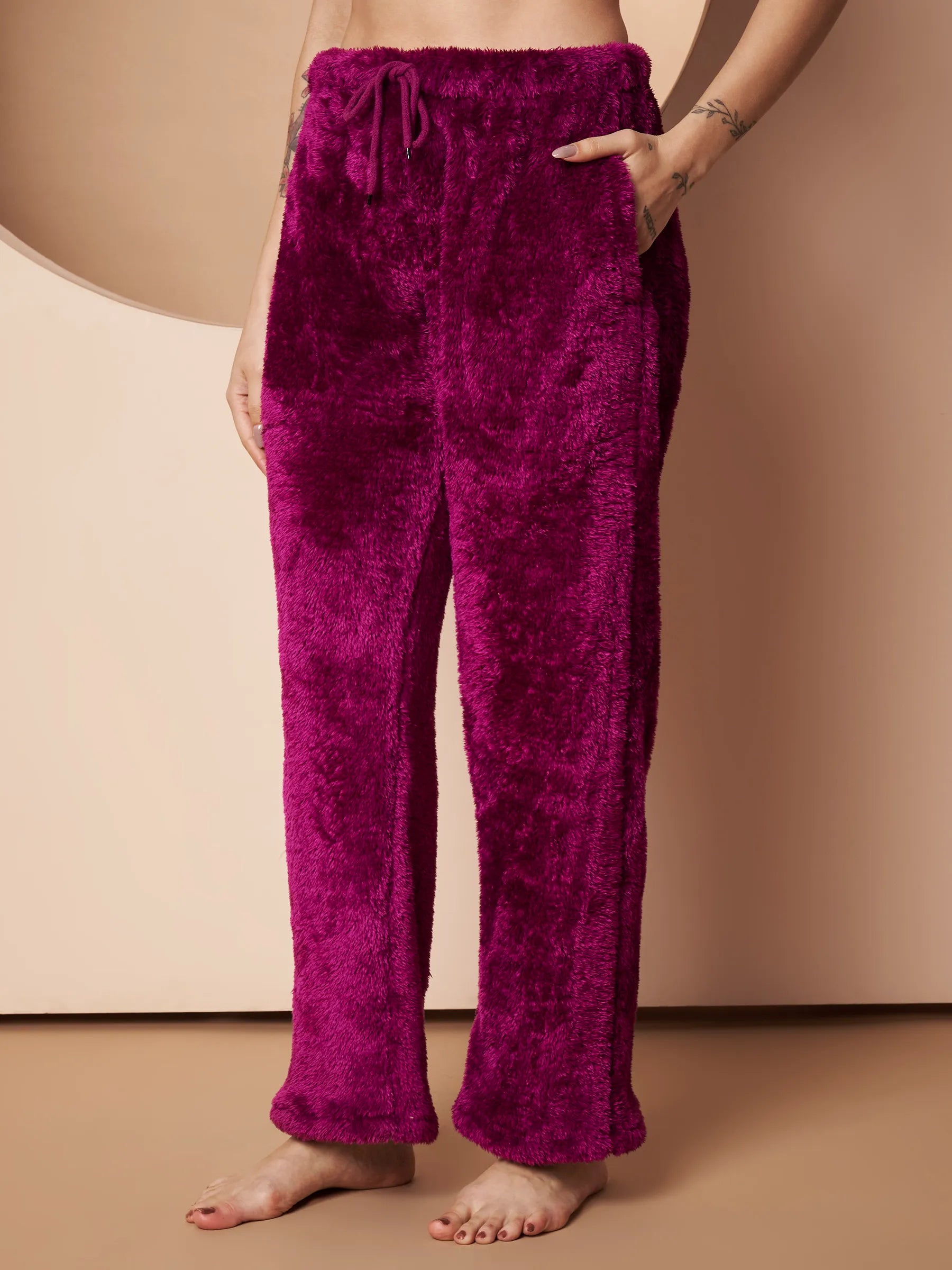 Purple Velvet Heart Faux Fur Winter Night Suit