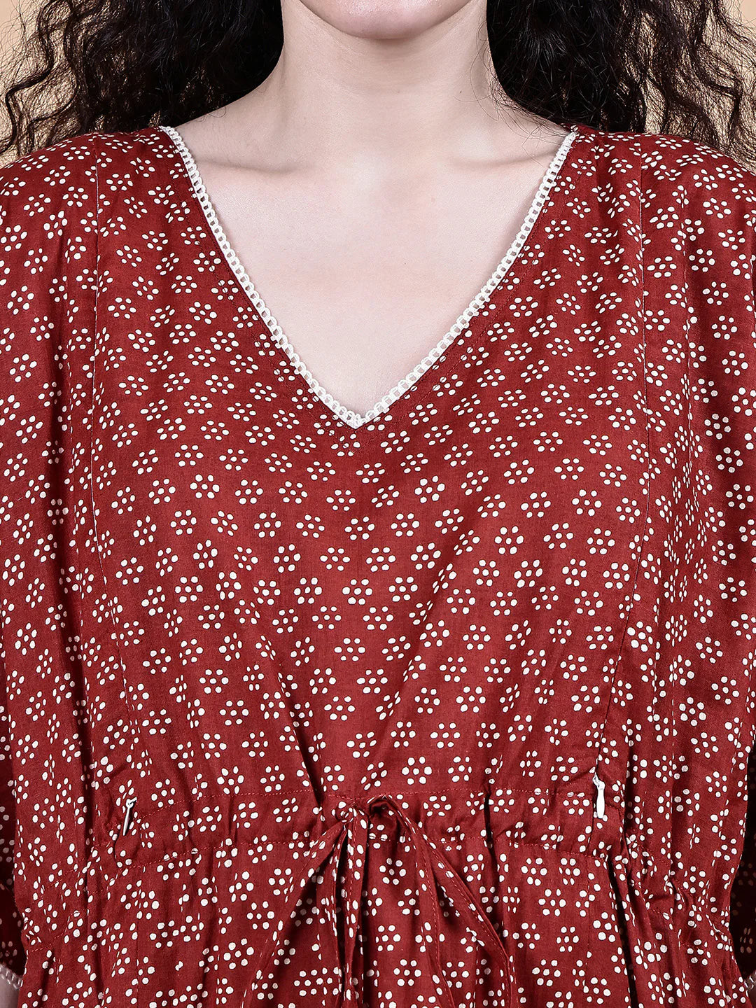 Maroon Floral Cotton Maternity Kaftan