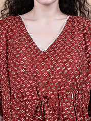 Maroon Floral Cotton Maternity Kaftan
