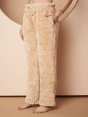 Beige Velvet Heart Faux Fur Winter Night Suit