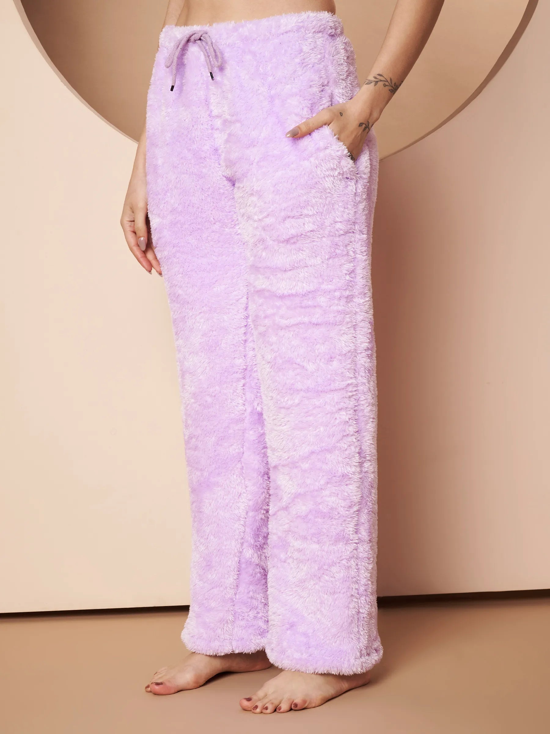 Lilac Velvet Heart Faux Fur Winter Night Suit