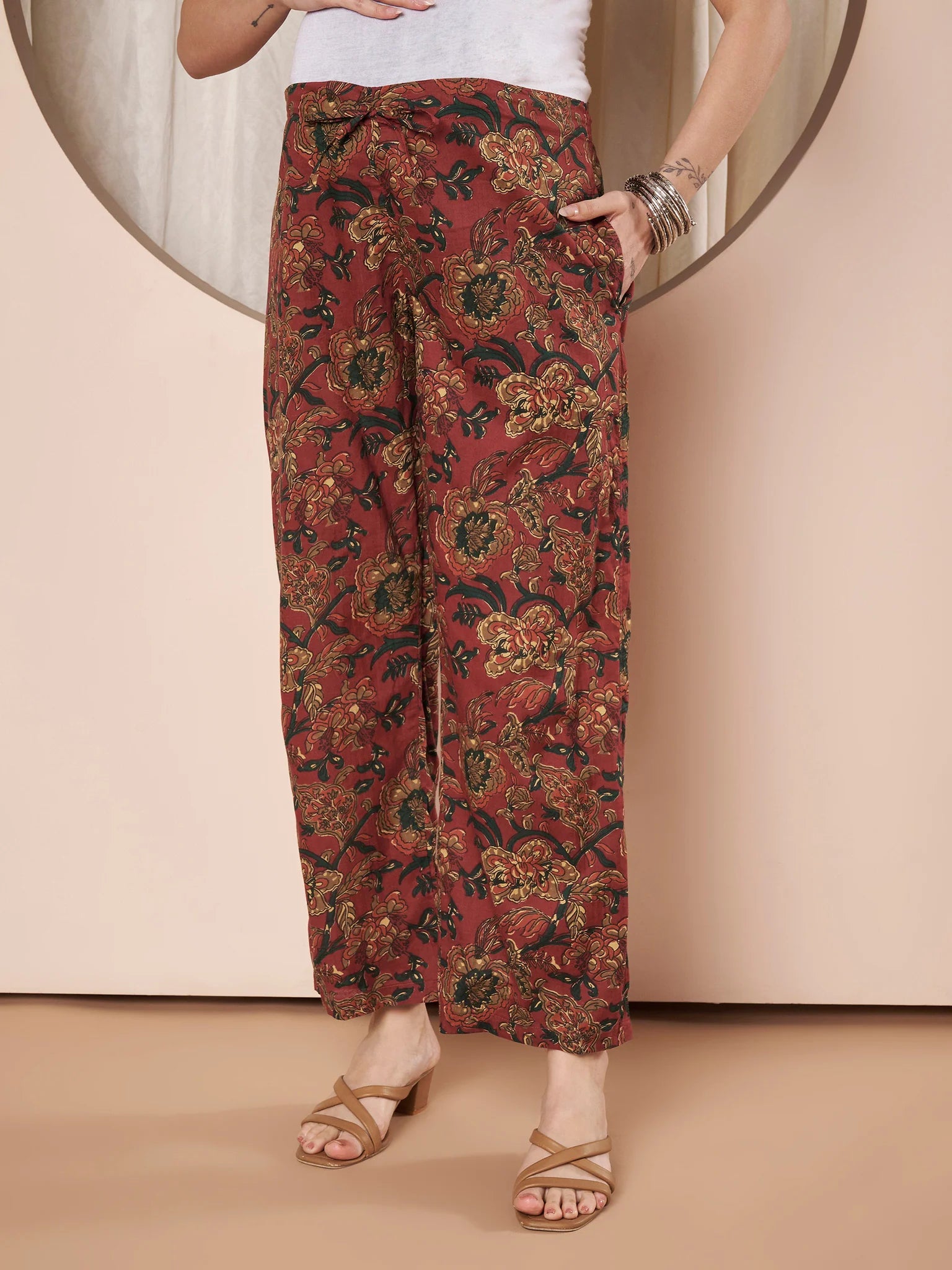 Rust Floral Cotton Maternity Kurta with Trouser and Dupatta