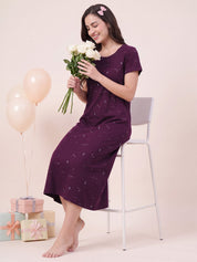 Purple Printed Hosiery Nighty