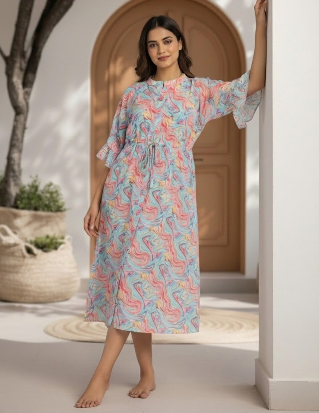 Blue Swimwear Cover Up Dress