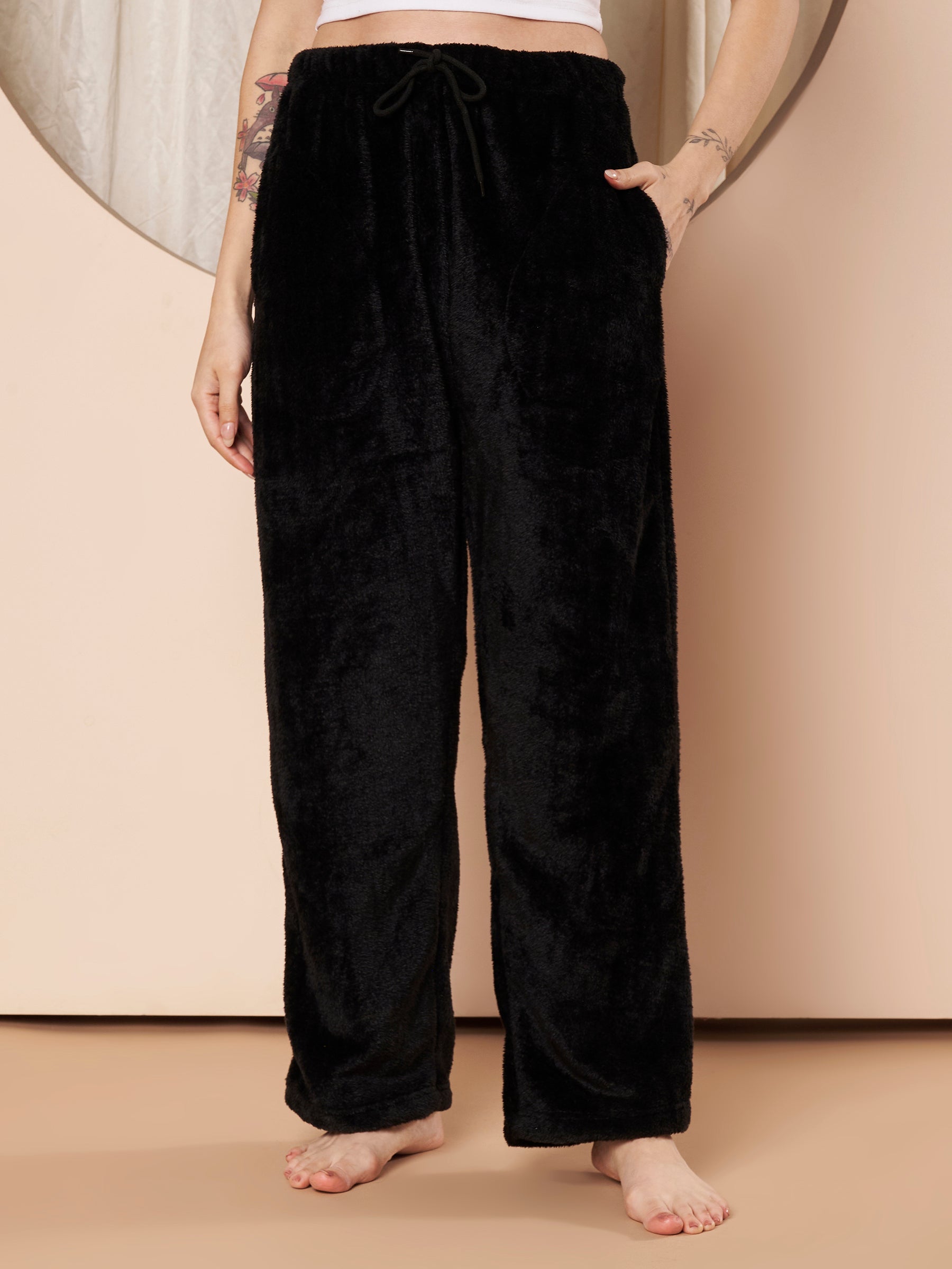 Black Midnight Heart Faux Fur Winter Night Suit