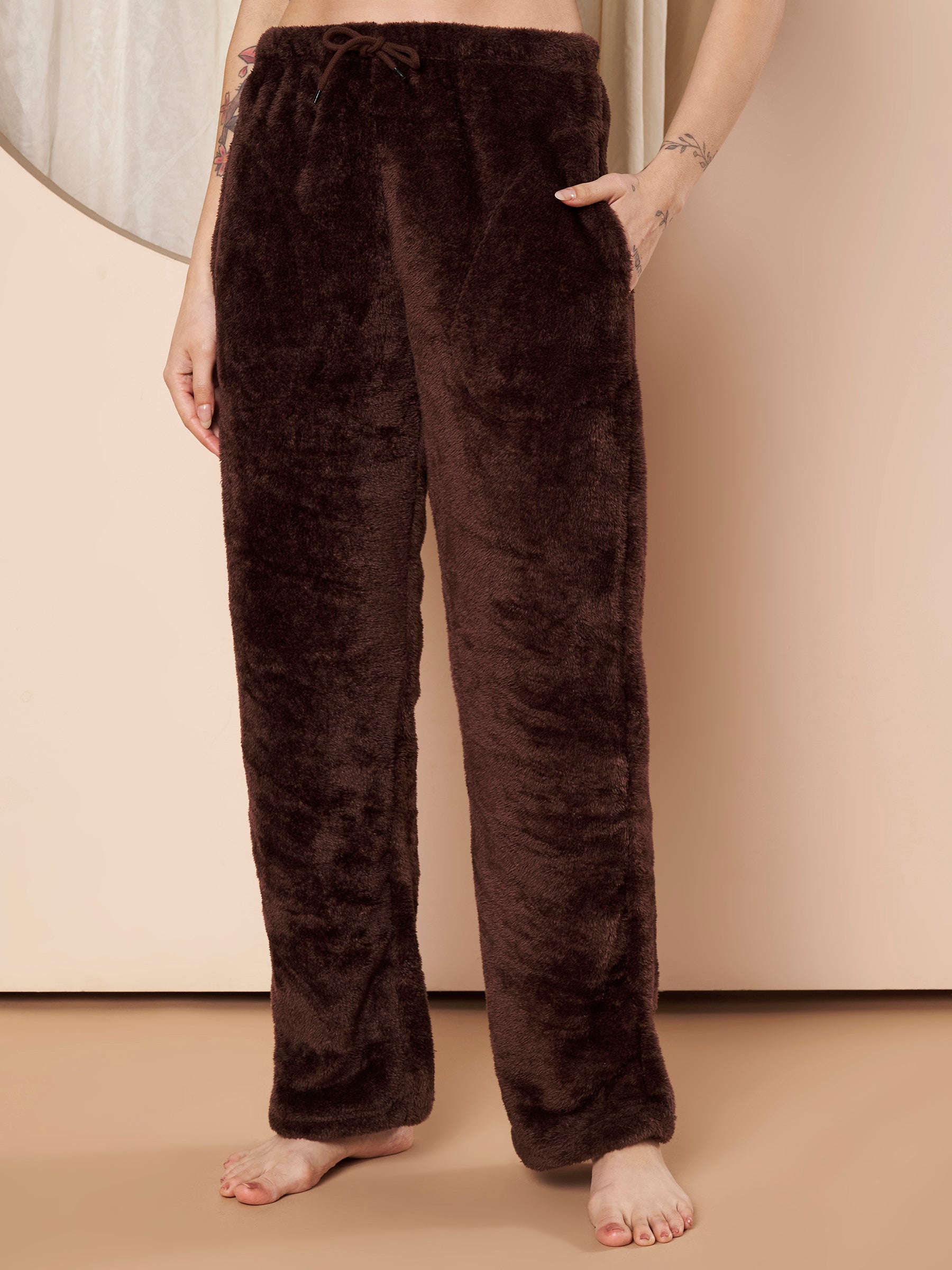 Brown Dreamy Eyes Faux Fur Winter Night Suit