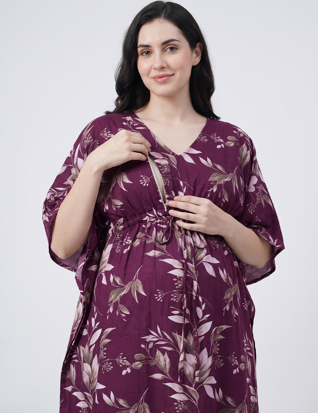Purple Floral Rayon Maternity Kaftan