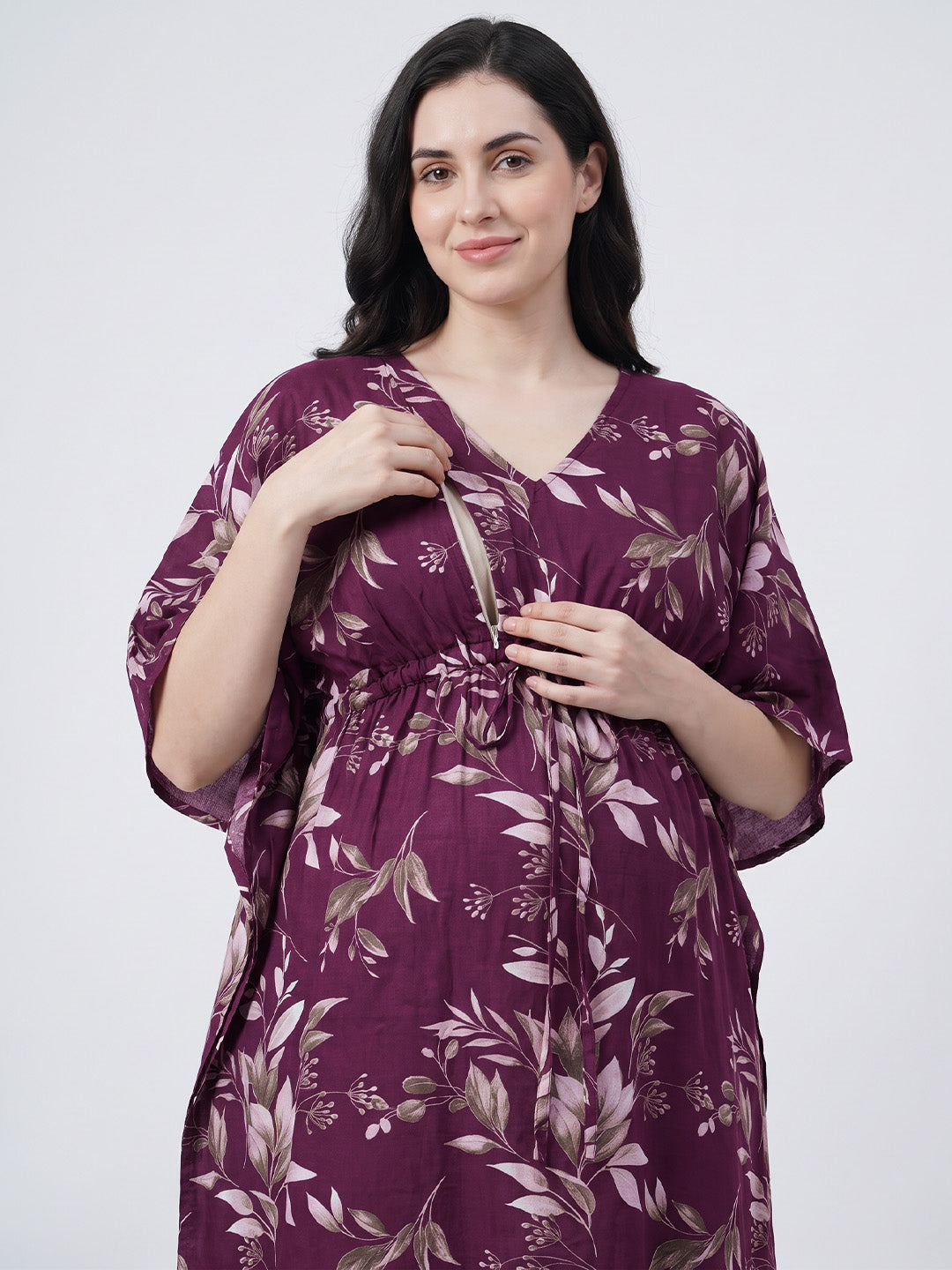 Purple Floral Rayon Maternity Kaftan