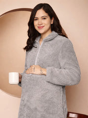 Grey Blanket Fur Maternity Winter Nighty