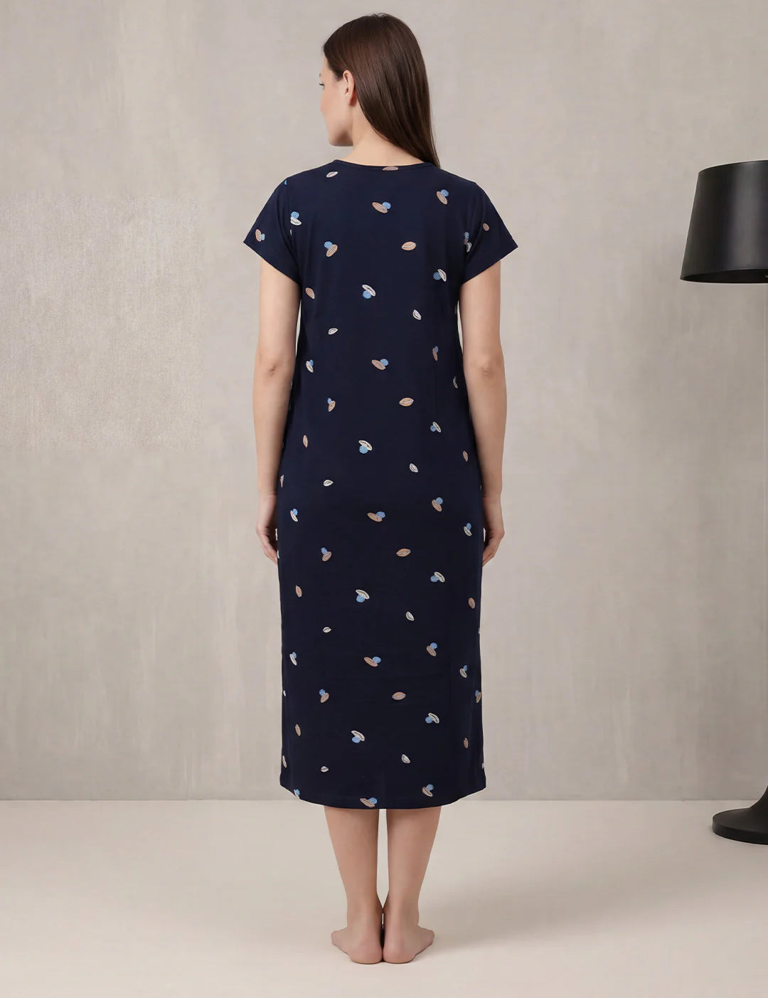 Navy Blue Shell Hosiery Maternity Nighty