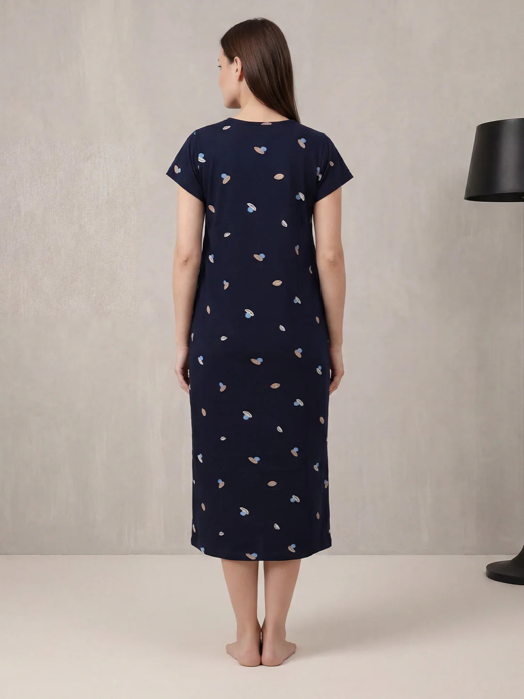 Navy Blue Shell Hosiery Maternity Nighty