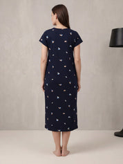 Navy Blue Shell Hosiery Maternity Nighty