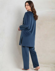 Teal Solid Velour Night Suit