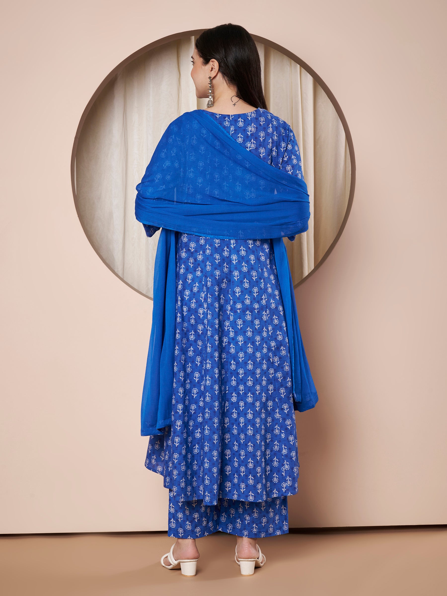 Blue Floral Cotton Maternity Kurta with Trouser and Dupatta