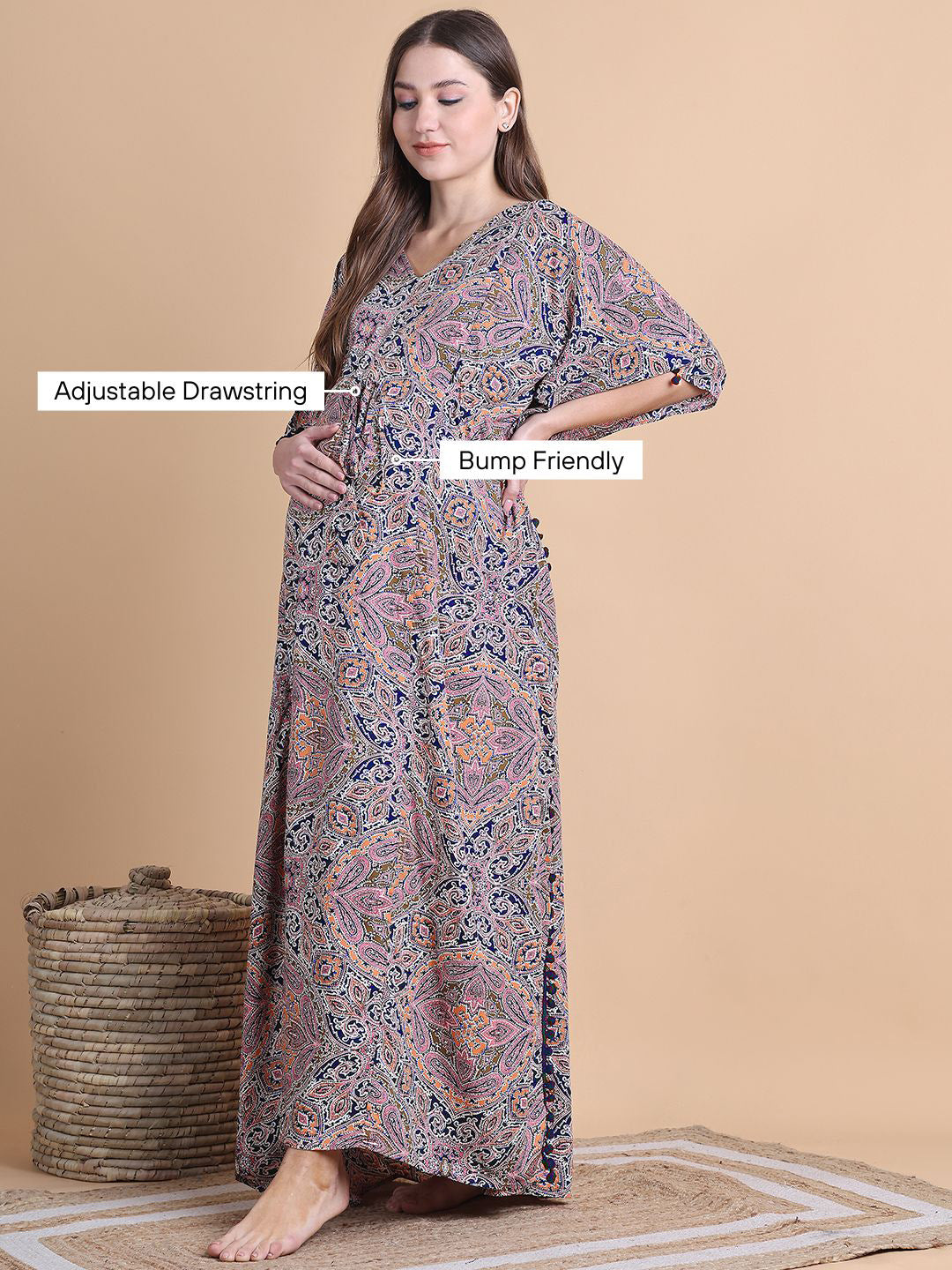 Multi-Coloured Abstract Rayon Maternity Kaftan