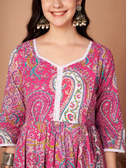Pink Paisley Cotton Maternity Kurta with Trouser and Dupatta