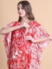 Rayon Floral Red Maternity Feeding Kaftan