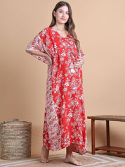 Rayon Floral Red Maternity Feeding Kaftan