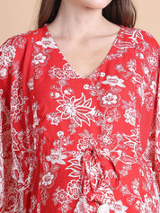 Rayon Floral Red Maternity Feeding Kaftan