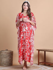 Rayon Floral Red Maternity Feeding Kaftan