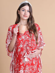 Rayon Floral Red Maternity Feeding Kaftan