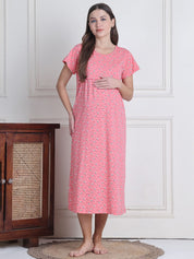 Secret Wish Pink Floral Hosiery Maternity Nighty