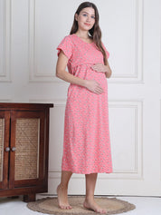 Secret Wish Pink Floral Hosiery Maternity Nighty