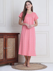 Secret Wish Pink Printed Hosiery Nighty