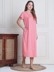 Secret Wish Pink Printed Hosiery Nighty