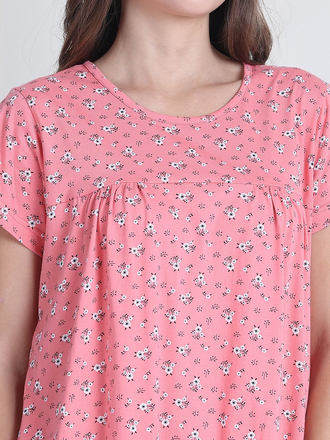 Secret Wish Pink Printed Hosiery Nighty