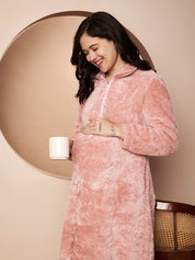 Pink Blanket Fur Maternity Winter Nighty