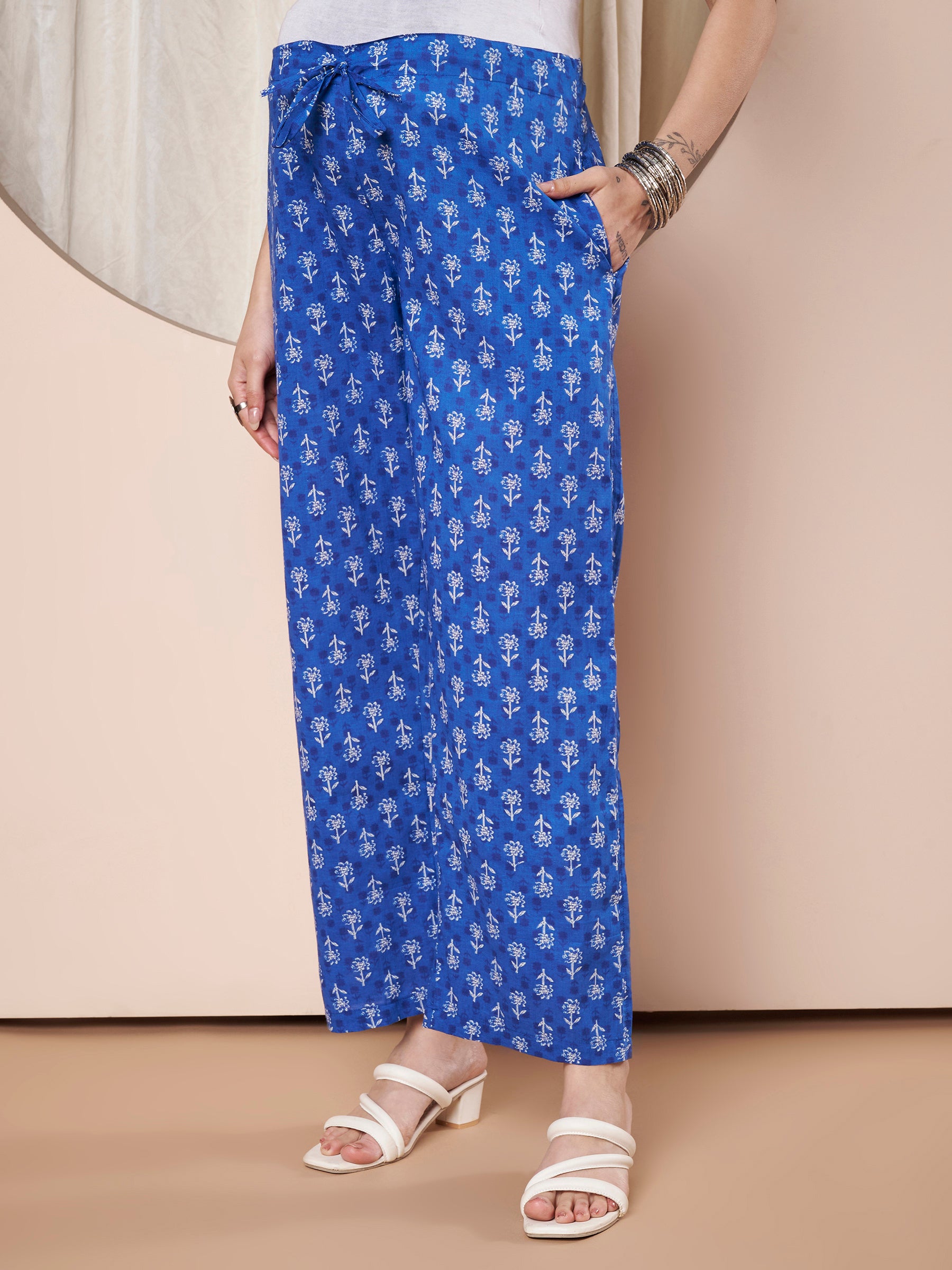 Blue Floral Cotton Maternity Kurta with Trouser and Dupatta