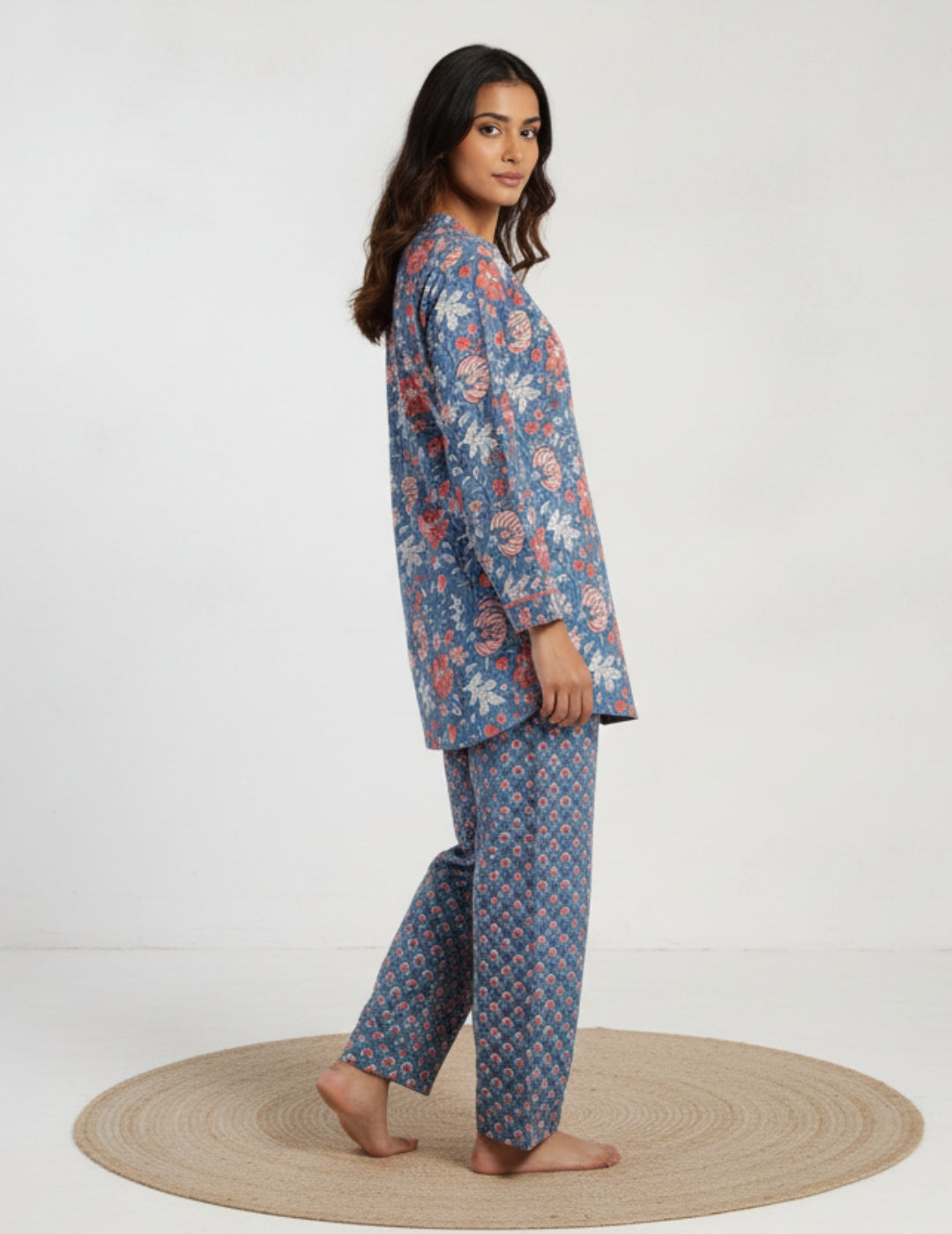Floral Print Cotton Blue Co-Ord Set