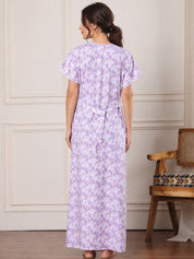 Lavender Floral Pure Cotton Maternity Nighty