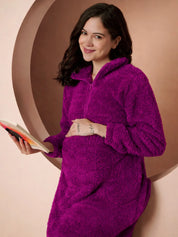 Purple Blanket Fur Maternity Winter Nighty
