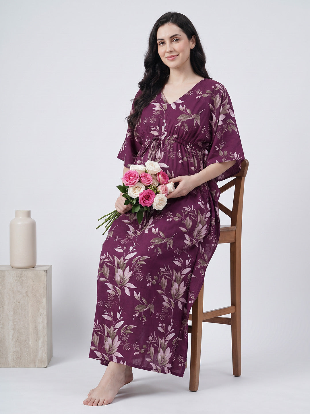 Purple Floral Rayon Maternity Kaftan