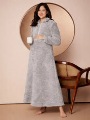 Grey Blanket Fur Maternity Winter Nighty