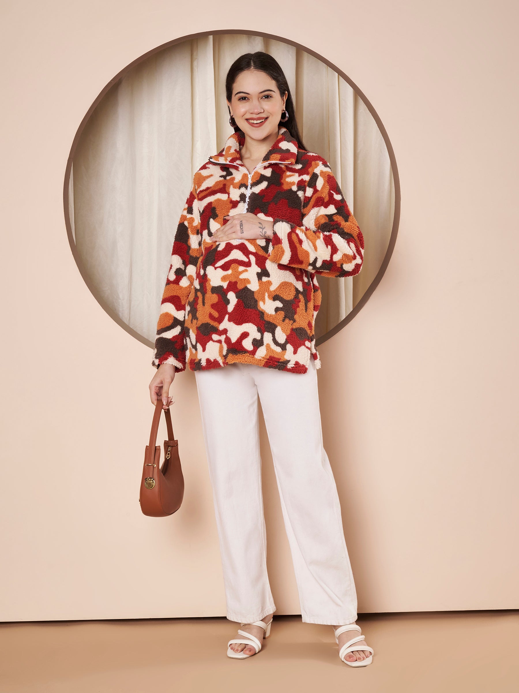 Multi Color Abstract Fur Winter Maternity Pullover