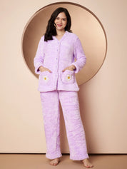 Lilac Velvet Heart Faux Fur Winter Night Suit