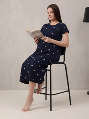 Navy Blue Shell Hosiery Maternity Nighty